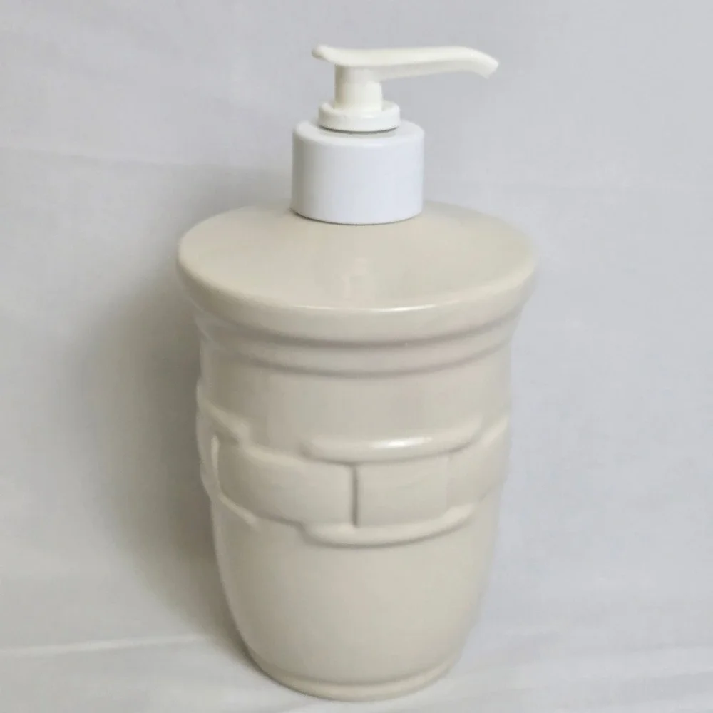Longaberger Pottery Woven Traditions Soap Lotion Dispenser Ivory 7